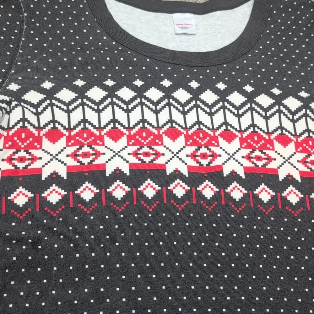Hanna Andersson Pajama Long Sleeve Top Black Red Snowflake Fair Isle Print XL‎